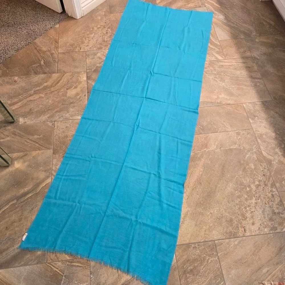 Mai‎ Turquoise Blue Eyelash Fringe Lightweight Rectangular Scarf Wrap